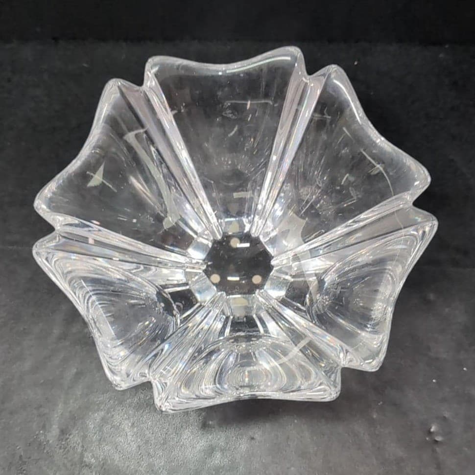 Orrefors Lead Crystal Candle Bowl, Orion by Hellsten, Swedish Signed Centerpiece - Thumbnail 7