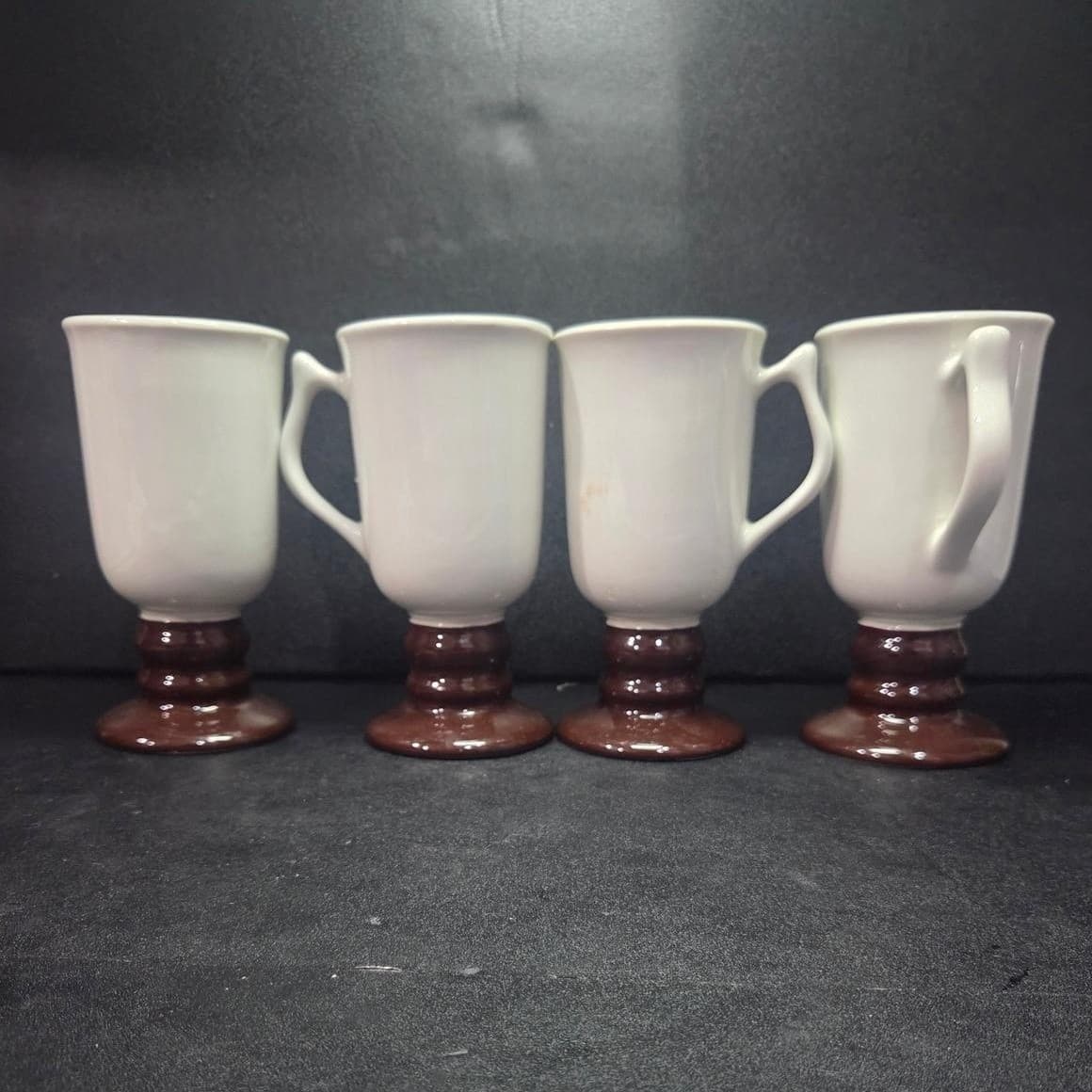 Hall Brown & Cream Irish Coffee Mugs, Set of 4, Vintage Footed Pedestal Cups - Thumbnail 3