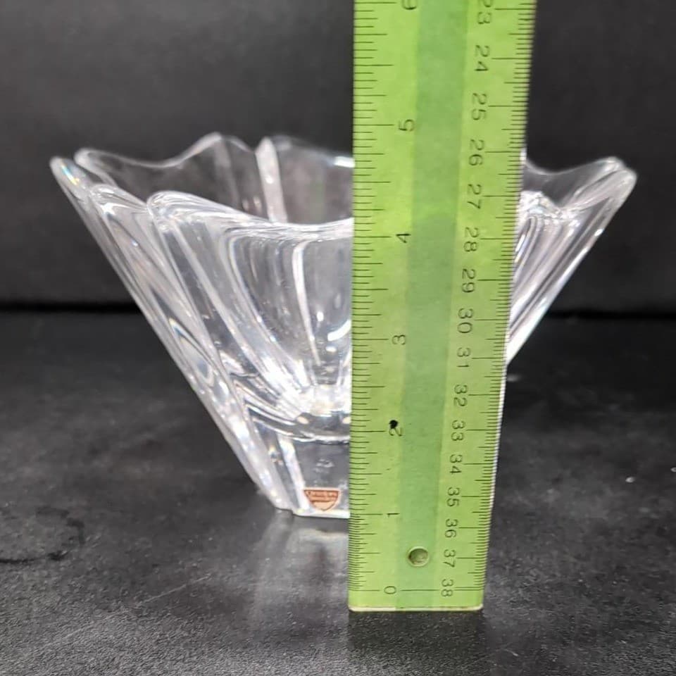 Orrefors Lead Crystal Candle Bowl, Orion by Hellsten, Swedish Signed Centerpiece - Thumbnail 10