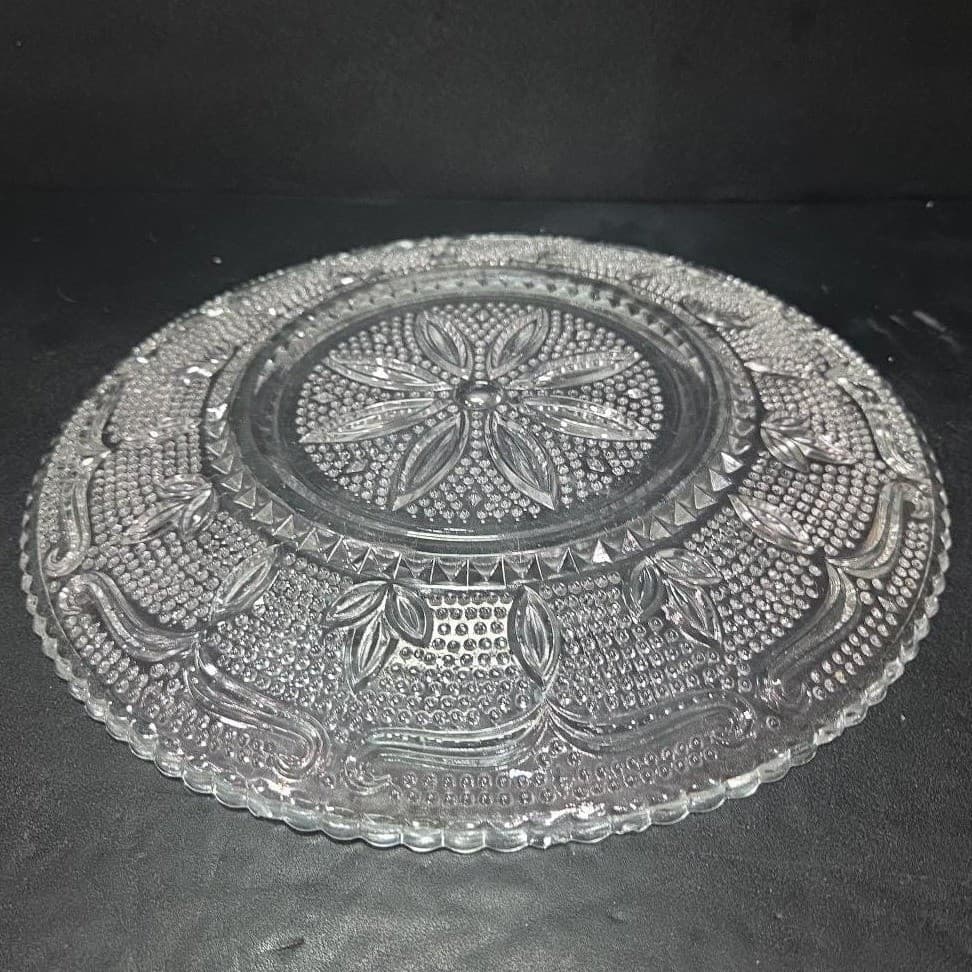 Federal Glass Heritage Clear Round Platter, Vtg Sandwich Design, Serving Plate - Thumbnail 8