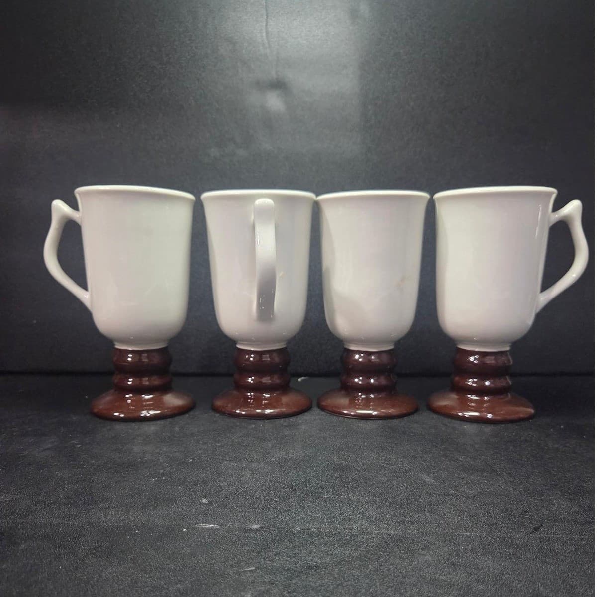 Hall Brown & Cream Irish Coffee Mugs, Set of 4, Vintage Footed Pedestal Cups - Thumbnail 2