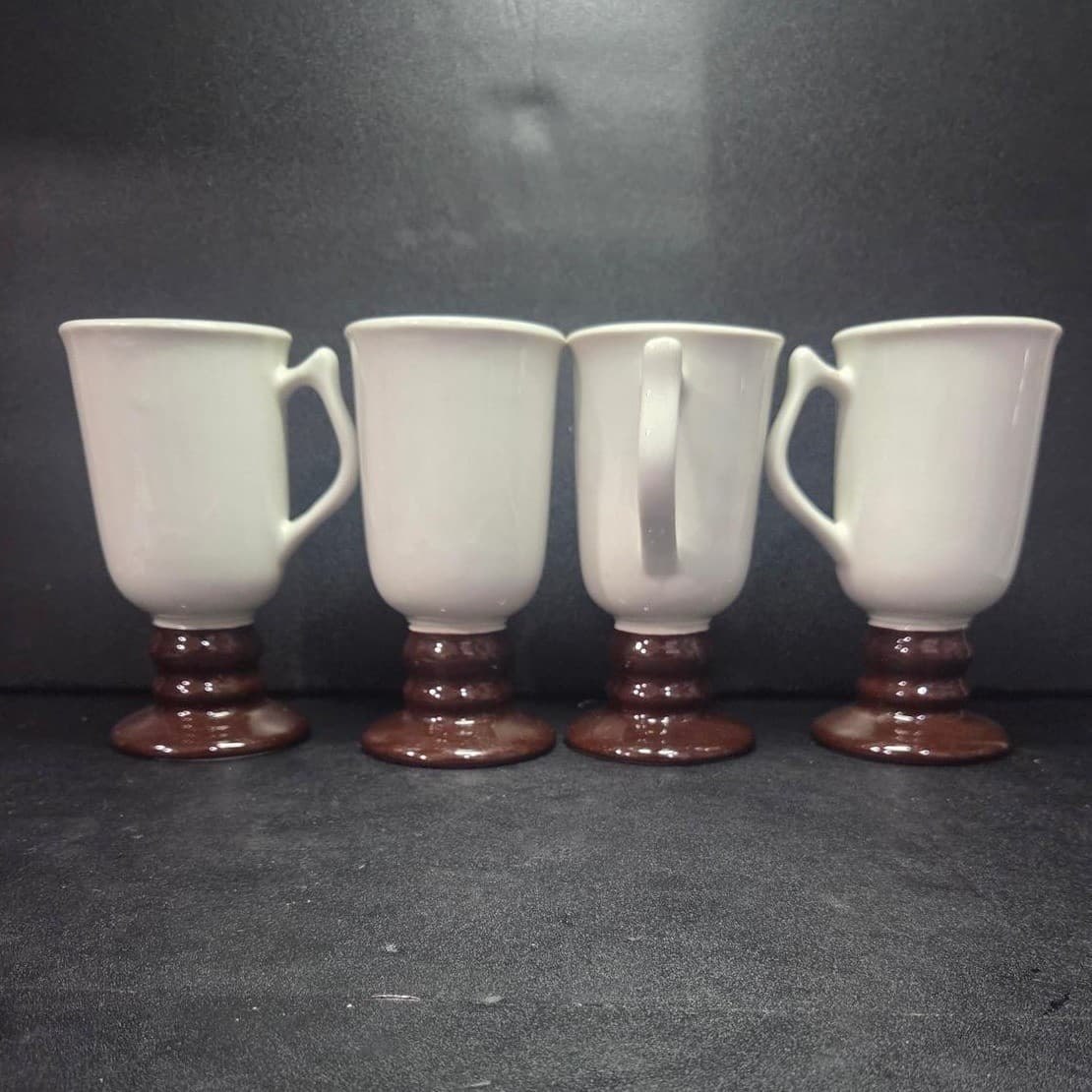 Hall Brown & Cream Irish Coffee Mugs, Set of 4, Vintage Footed Pedestal Cups - Thumbnail 4