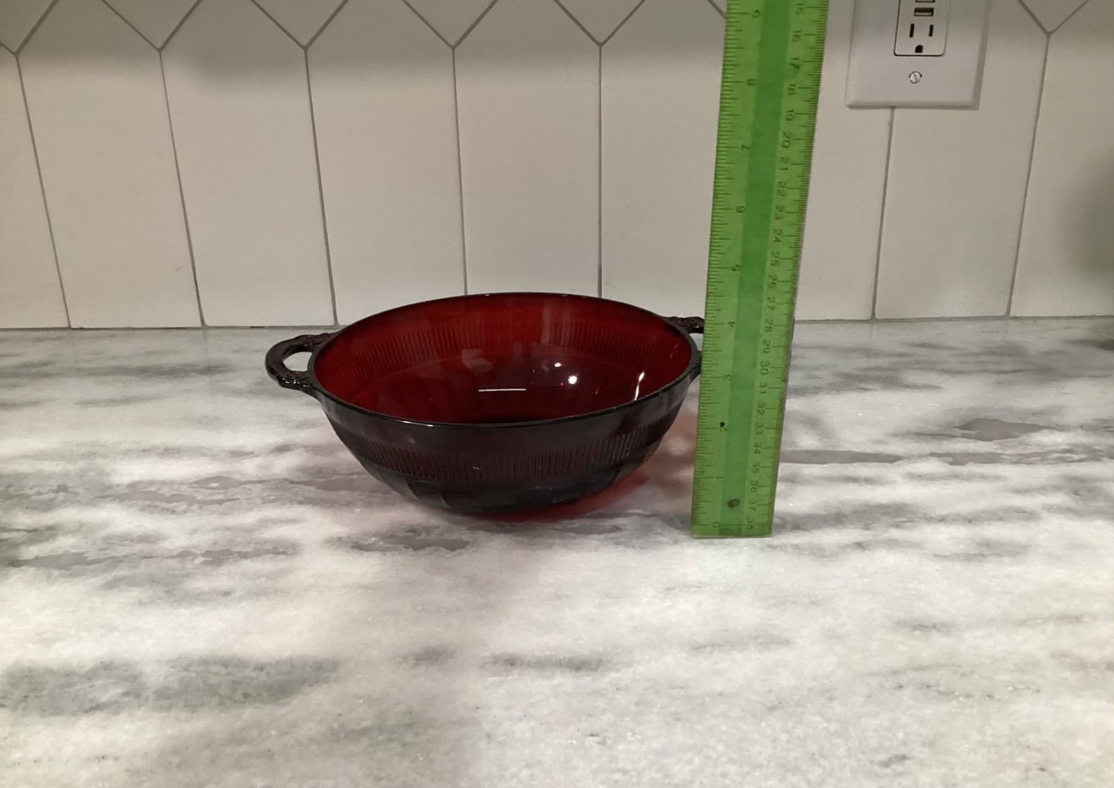 Vintage Anchor Hocking Red Glass 8" Royal Ruby Coronation Handled 2 Serving Bowl - Thumbnail 6