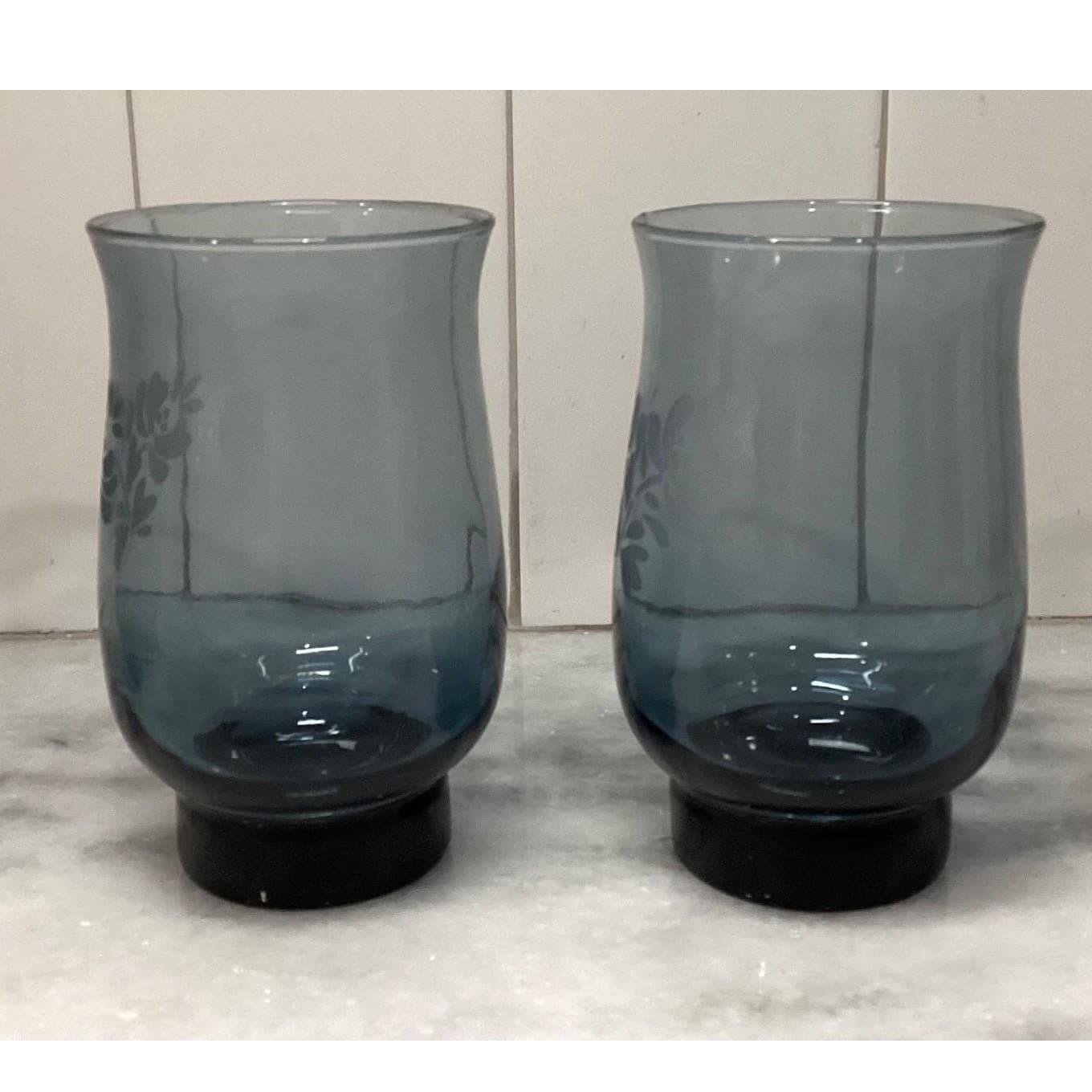 Pfaltzgraff Yorktowne Blue Tumblers, Set of 2, Vintage Etched Floral Design - Thumbnail 6