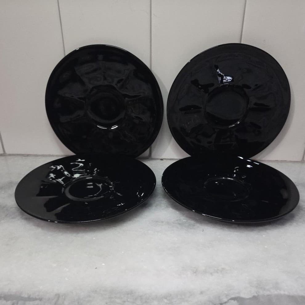 Viking Style Ebony Black Saucers, Set of 4, Classic Formal Dining Tableware - Thumbnail 2