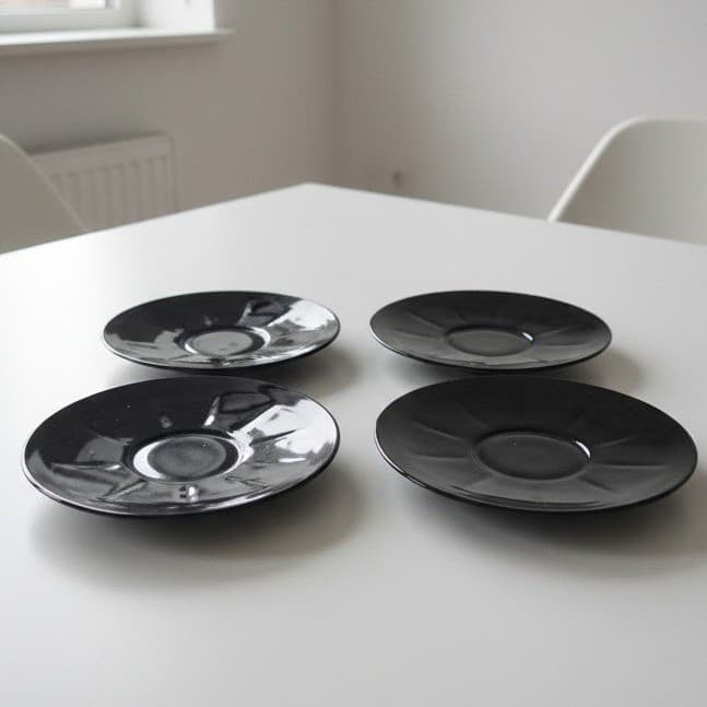 Viking Style Ebony Black Saucers, Set of 4, Classic Formal Dining Tableware