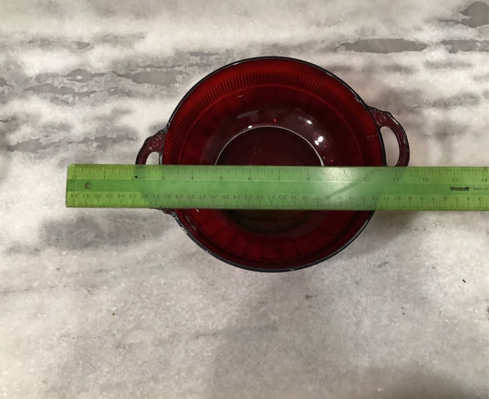 Vintage Anchor Hocking Red Glass 8" Royal Ruby Coronation Handled 2 Serving Bowl - Thumbnail 7