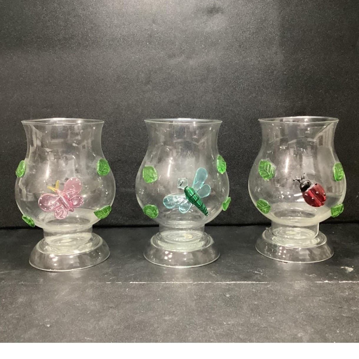 Home Accents Hurricane Lamps, Set of 3 Butterfly Ladybug Dragonfly Design Votive - Thumbnail 2