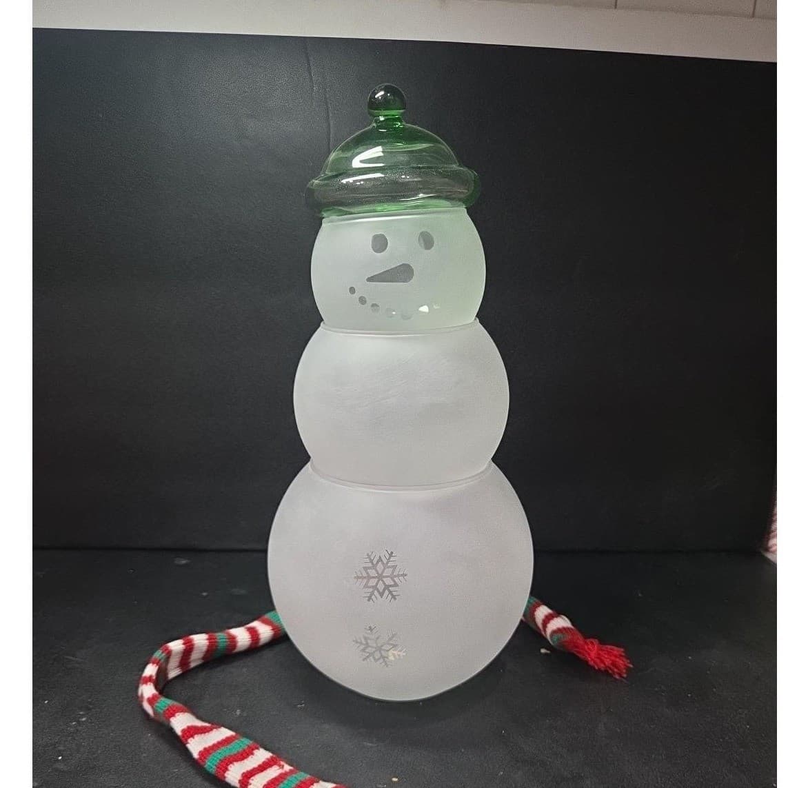 Princess House Snowman Candy Jar #PHC22, 4 Piece Set, Green Hat, Holiday Holder - Thumbnail 2