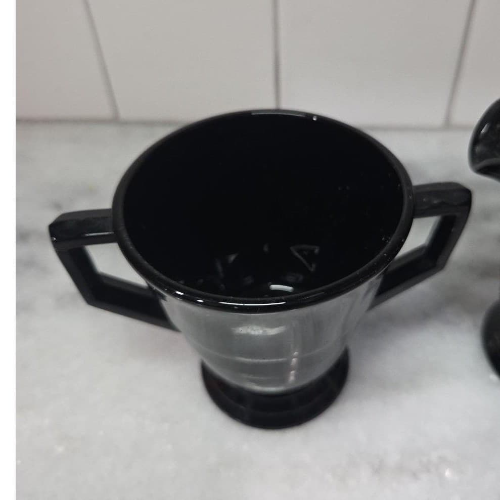 Black Glass Creamer and Sugar Set, Vintage Greek Revival Style Tableware, Decor - Thumbnail 6