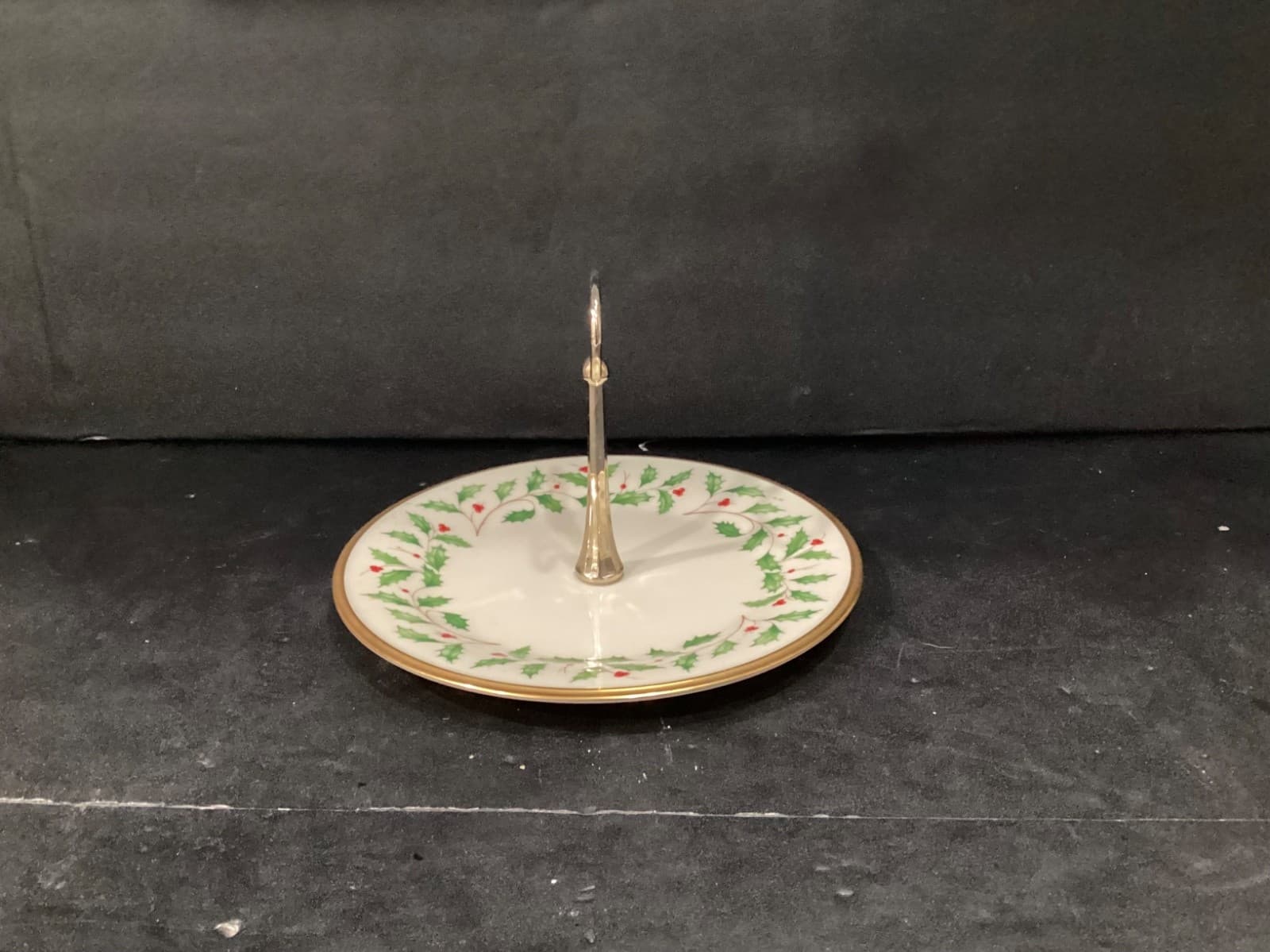 Lenox Holiday 10.5” Serving Dish Plate With Handle Christmas Gold Color Trim - Thumbnail 9
