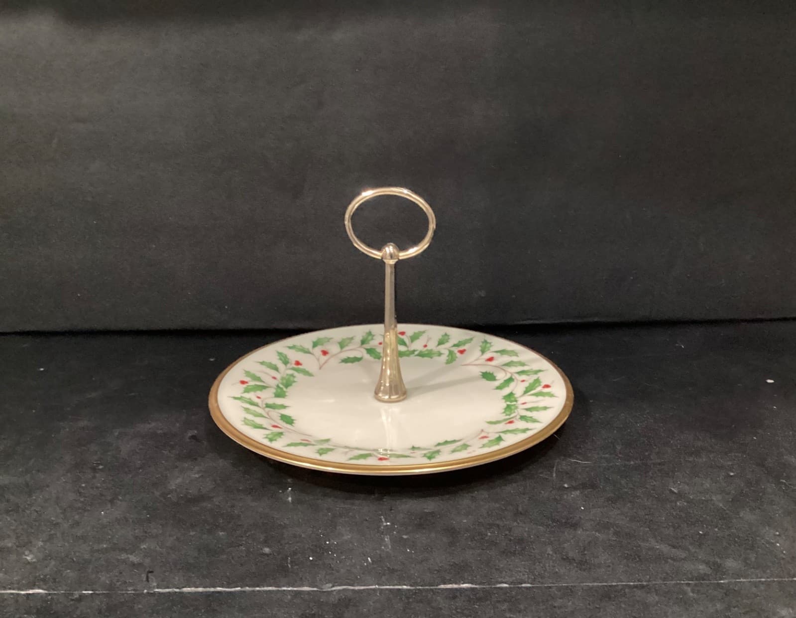 Lenox Holiday 10.5” Serving Dish Plate With Handle Christmas Gold Color Trim