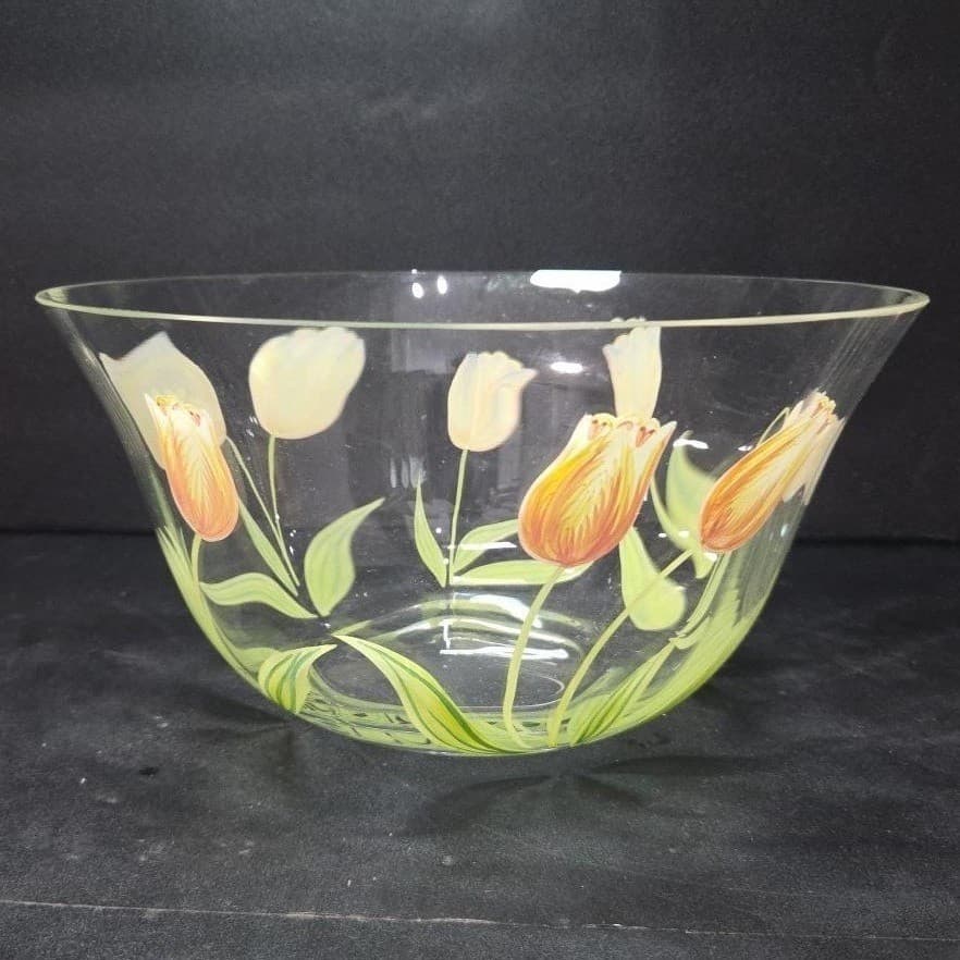 Princess House Cottage Tulip Serving Bowl #6400, Vintage Hand Painted Tableware - Thumbnail 2