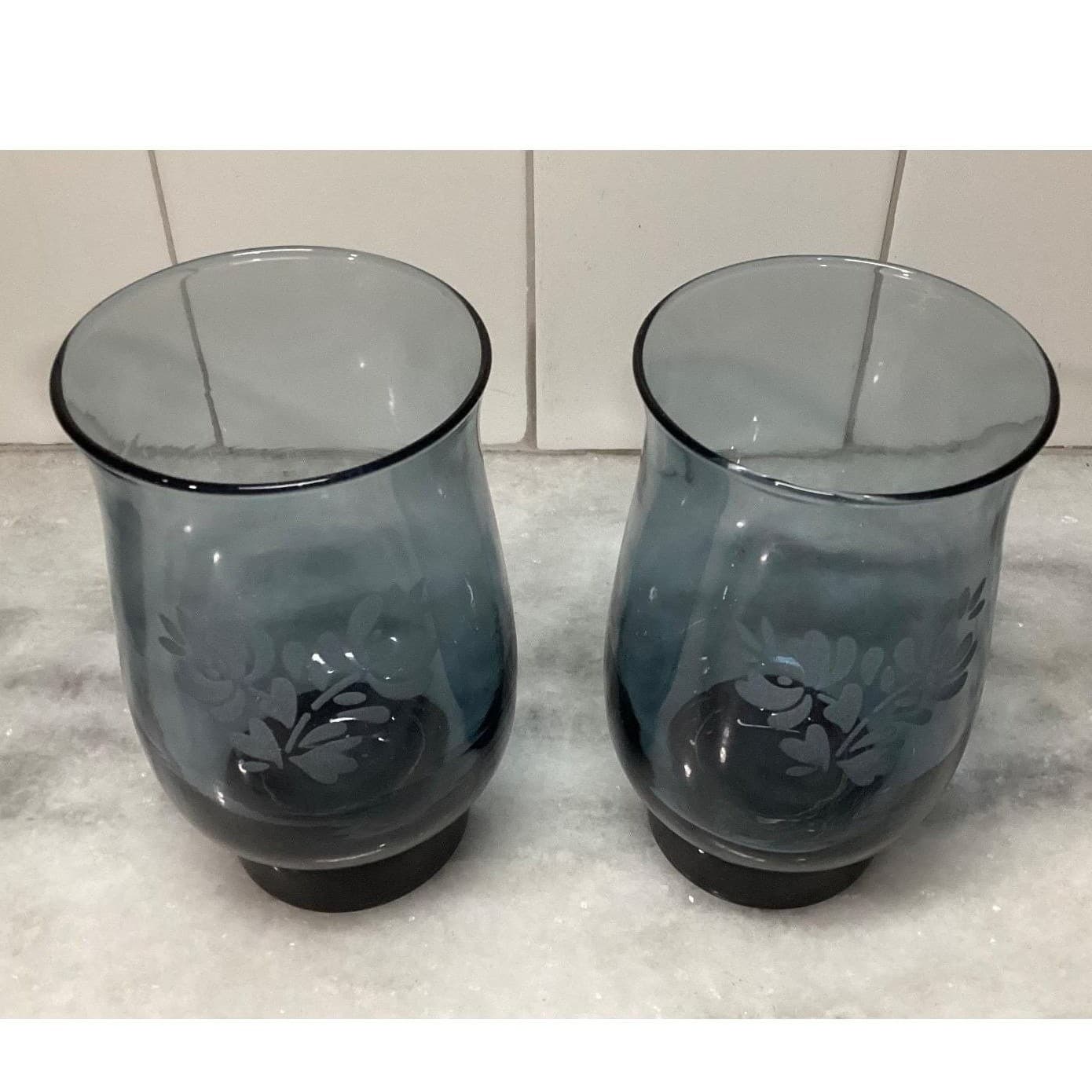 Pfaltzgraff Yorktowne Blue Tumblers, Set of 2, Vintage Etched Floral Design - Thumbnail 7