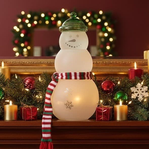 Princess House Snowman Candy Jar #PHC22, 4 Piece Set, Green Hat, Holiday Holder