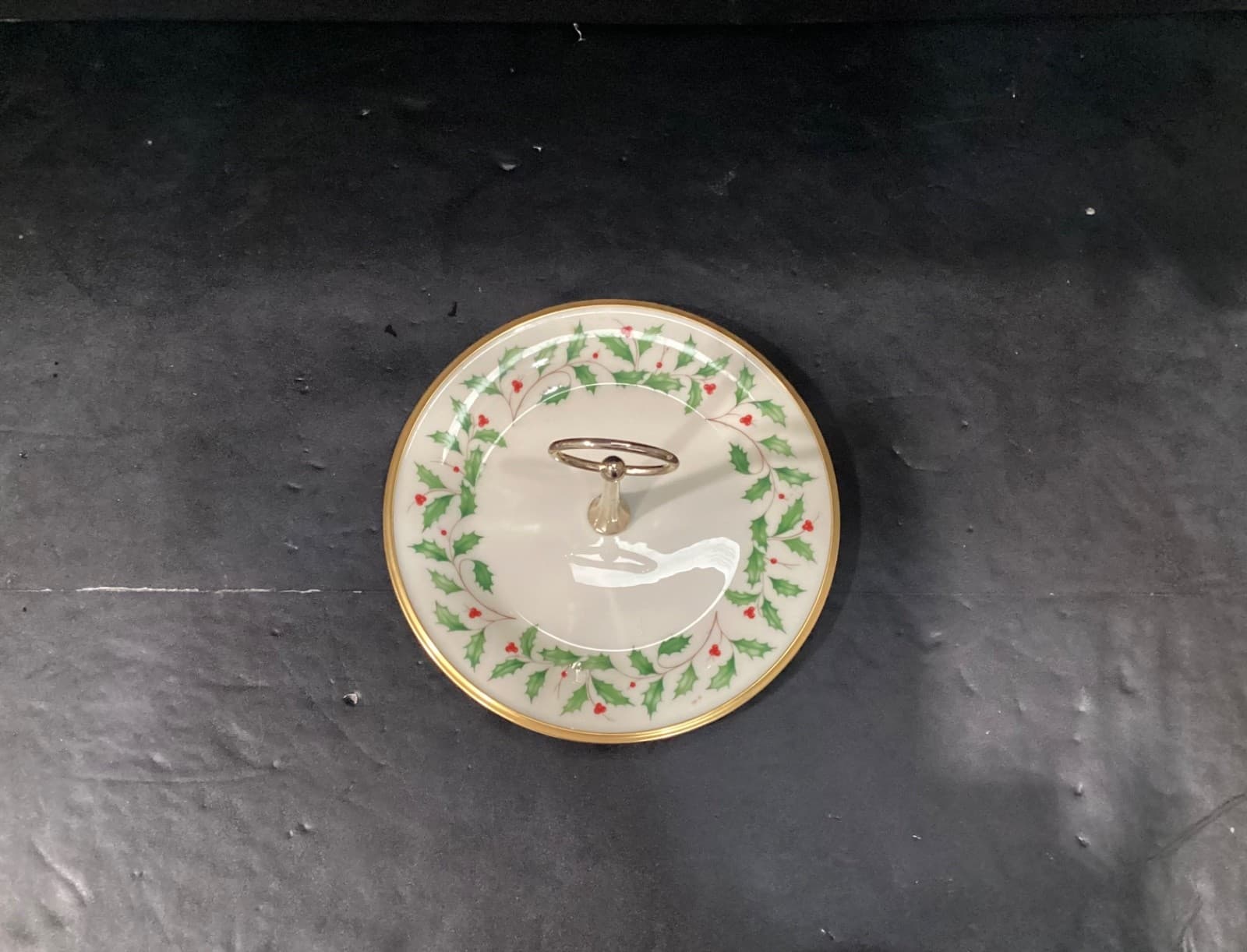 Lenox Holiday 10.5” Serving Dish Plate With Handle Christmas Gold Color Trim - Thumbnail 2