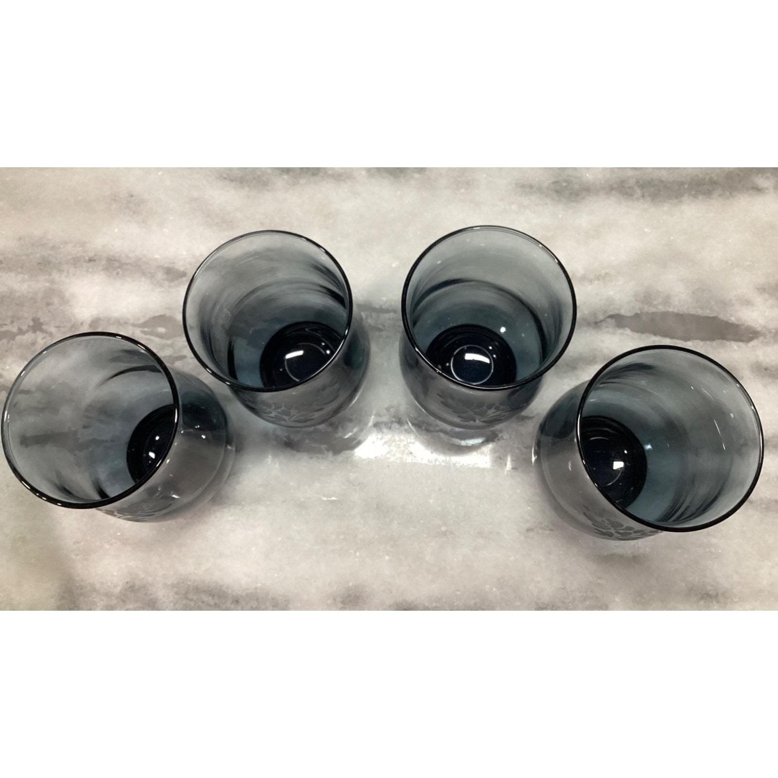 Pfaltzgraff Yorktowne Blue Tumblers, Set of 4, Vintage Etched Floral Design - Thumbnail 8