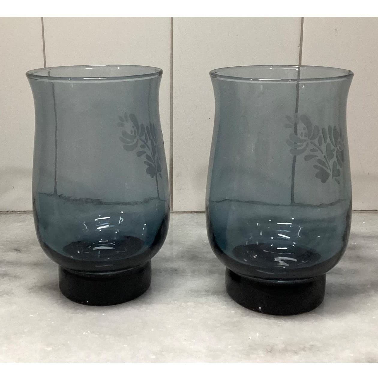 Pfaltzgraff Yorktowne Blue Tumblers, Set of 2, Vintage Etched Floral Design - Thumbnail 4