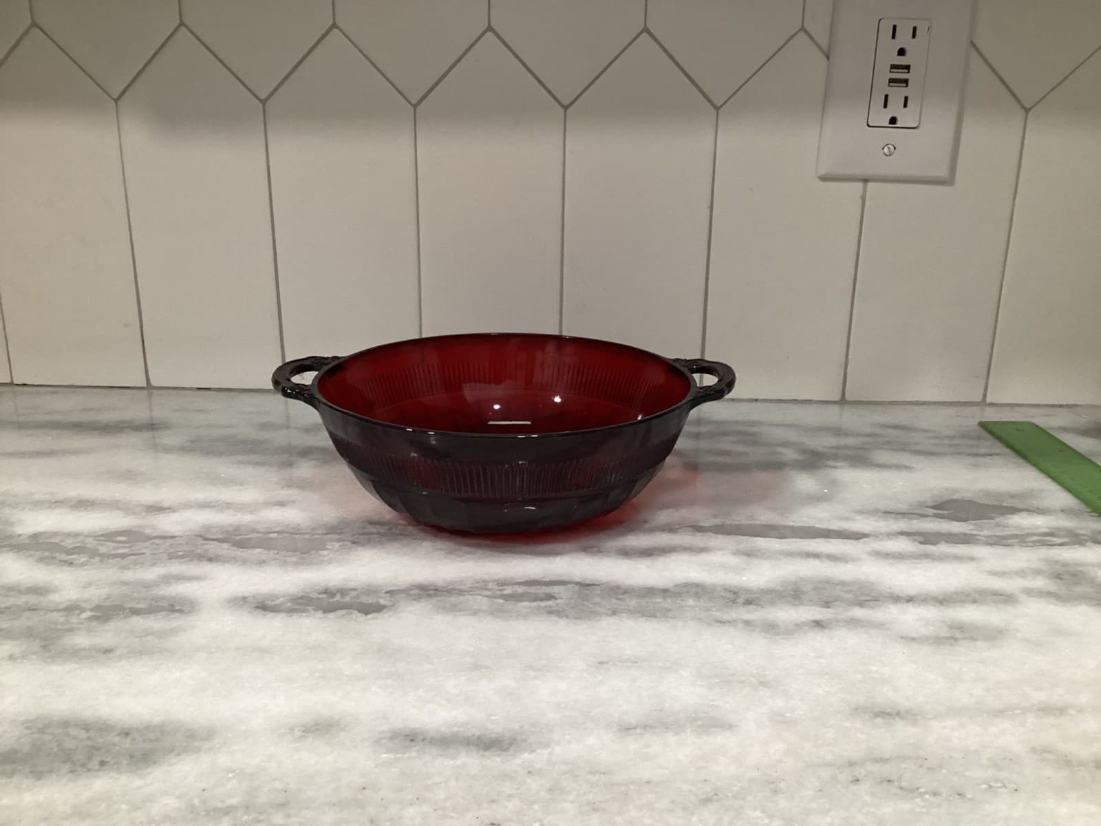 Vintage Anchor Hocking Red Glass 8" Royal Ruby Coronation Handled Serving Bowl