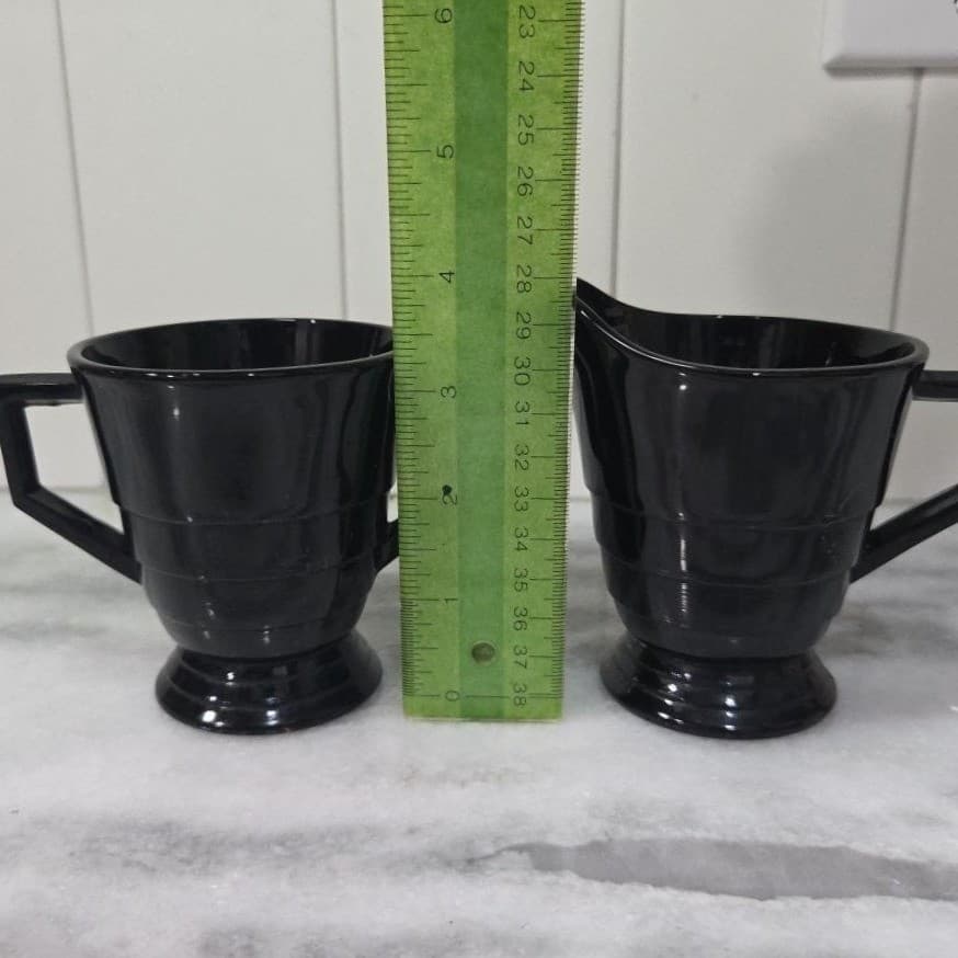 Black Glass Creamer and Sugar Set, Vintage Greek Revival Style Tableware, Decor - Thumbnail 9
