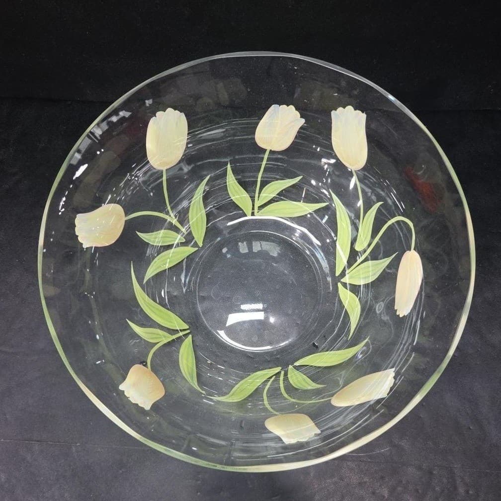 Princess House Cottage Tulip Serving Bowl #6400, Vintage Hand Painted Tableware - Thumbnail 4