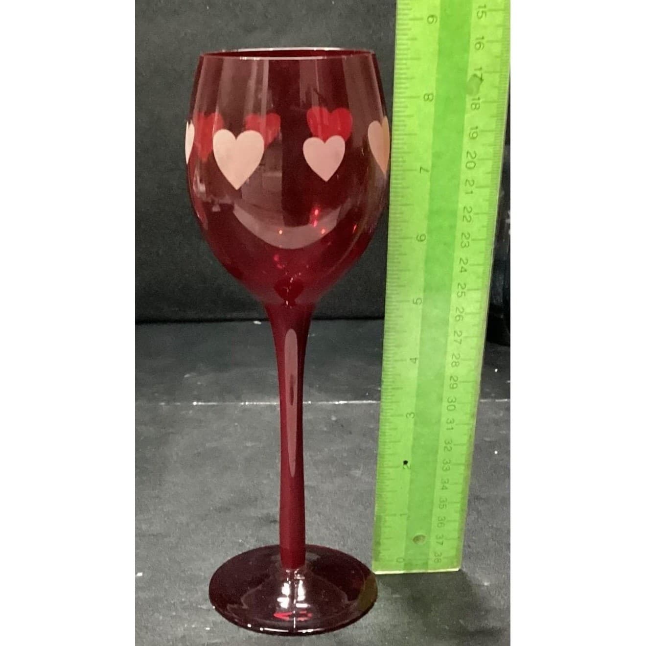 Ruby Red Long Stem Wine Glasses, Set of 2, Frosted Hearts Design, Vtg Stemware - Thumbnail 11