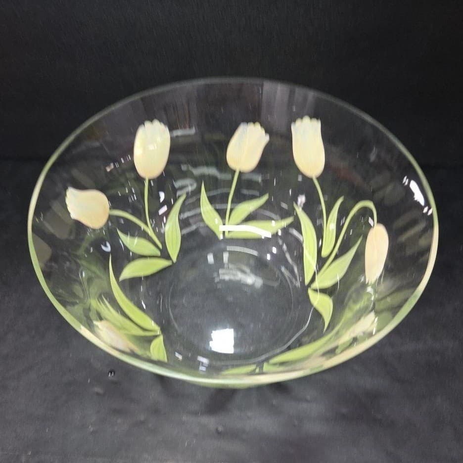 Princess House Cottage Tulip Serving Bowl #6400, Vintage Hand Painted Tableware - Thumbnail 3