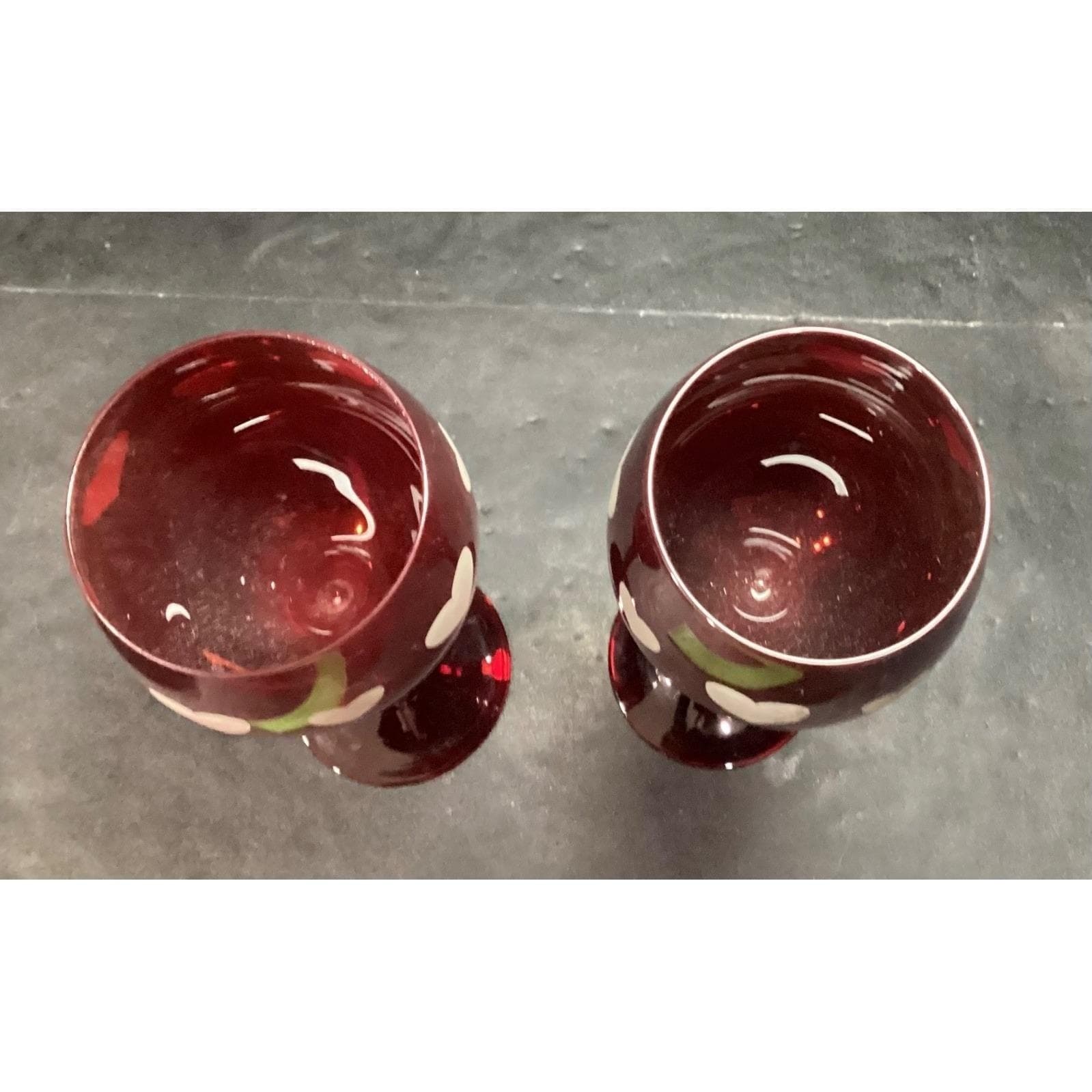 Ruby Red Long Stem Wine Glasses, Set of 2, Frosted Hearts Design, Vtg Stemware - Thumbnail 9