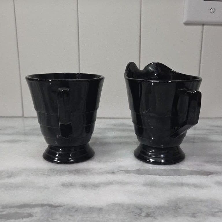 Black Glass Creamer and Sugar Set, Vintage Greek Revival Style Tableware, Decor - Thumbnail 3