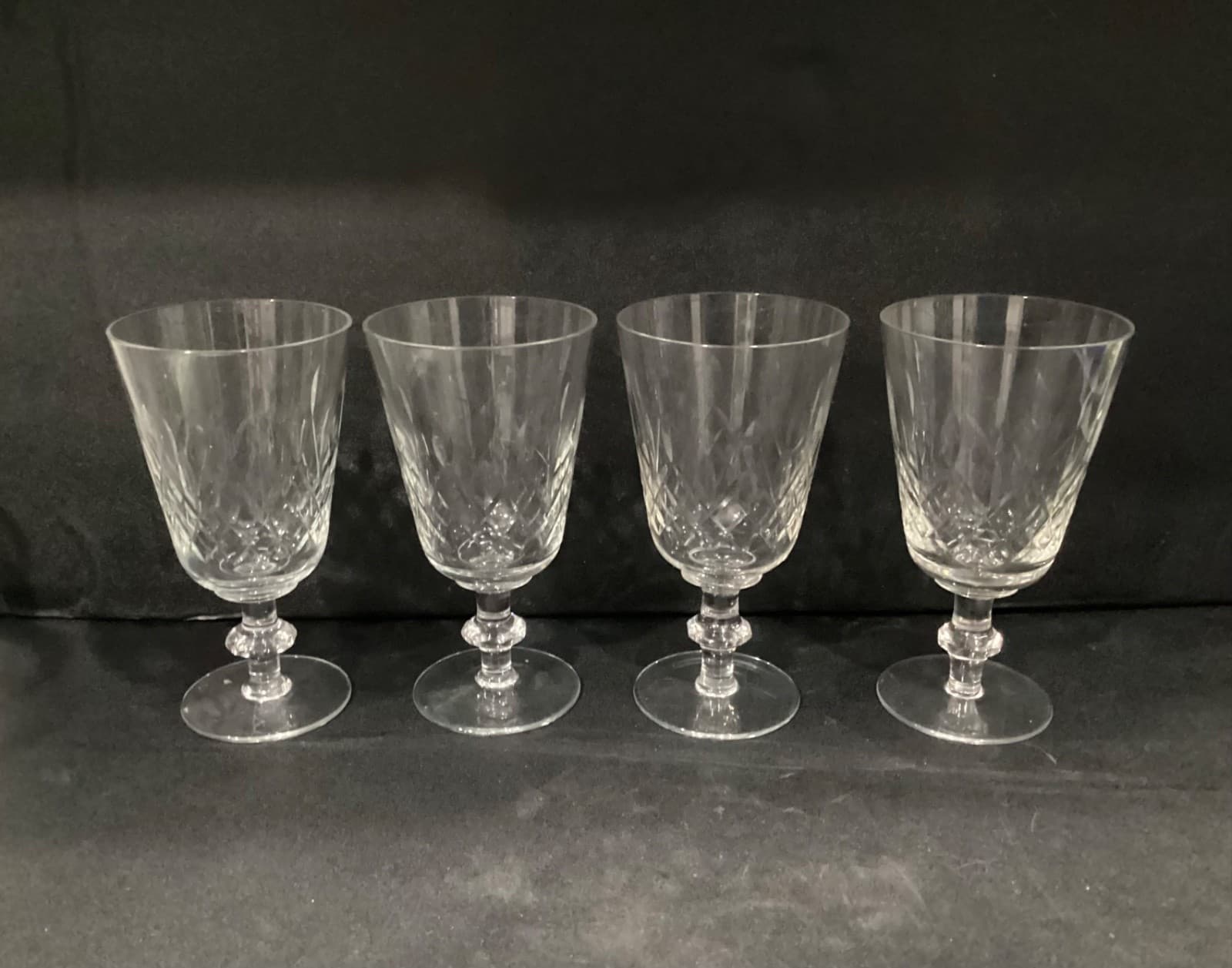 Edinburgh Cut Crystal Water Goblets Wafer Stem Crisscross Set Of 4 Vintage - Thumbnail 8