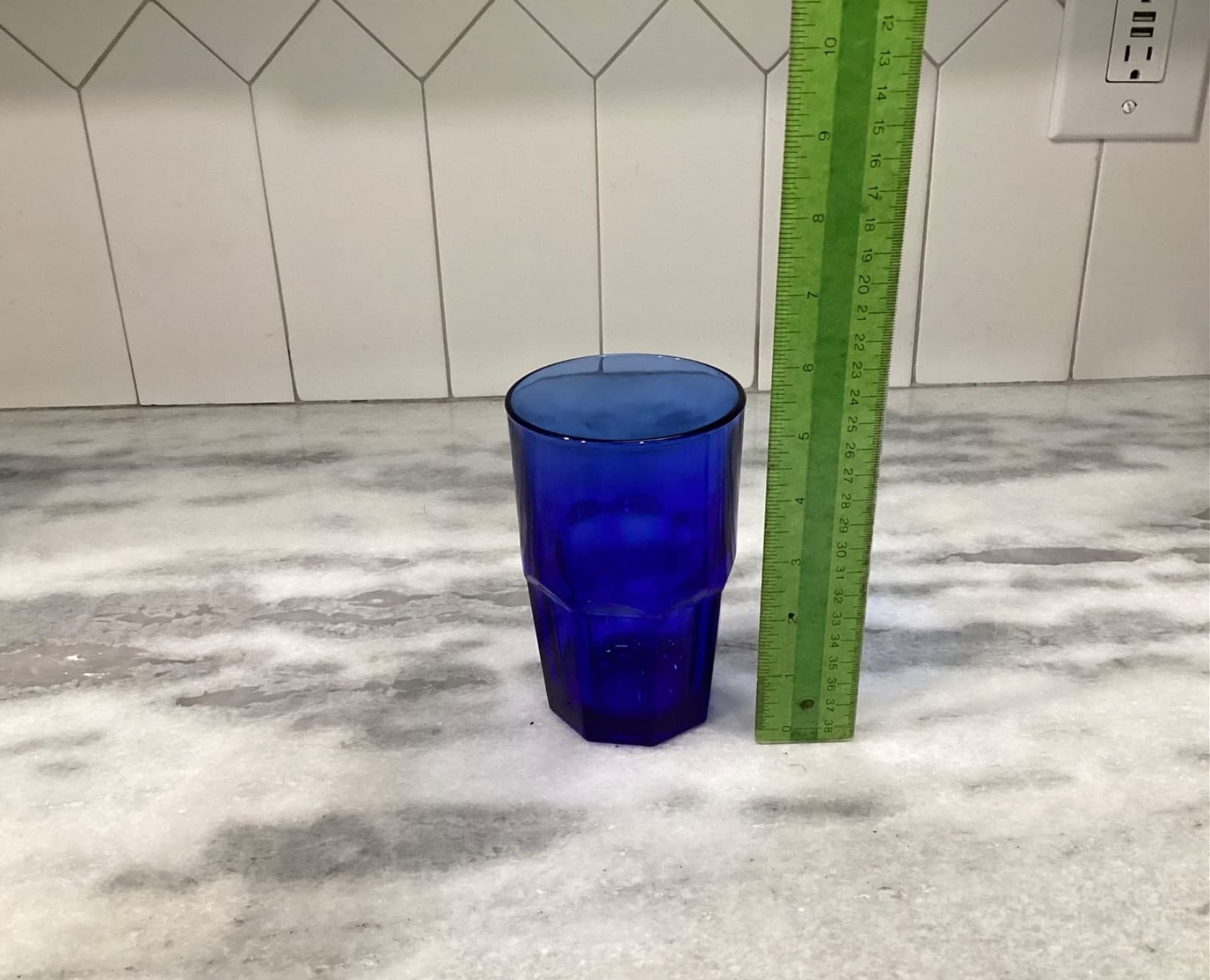 Vintage Set of 2 Libbey Crisa Cobalt Blue 8 Panel Glass Tumblers 16 oz 5.5" - Thumbnail 5