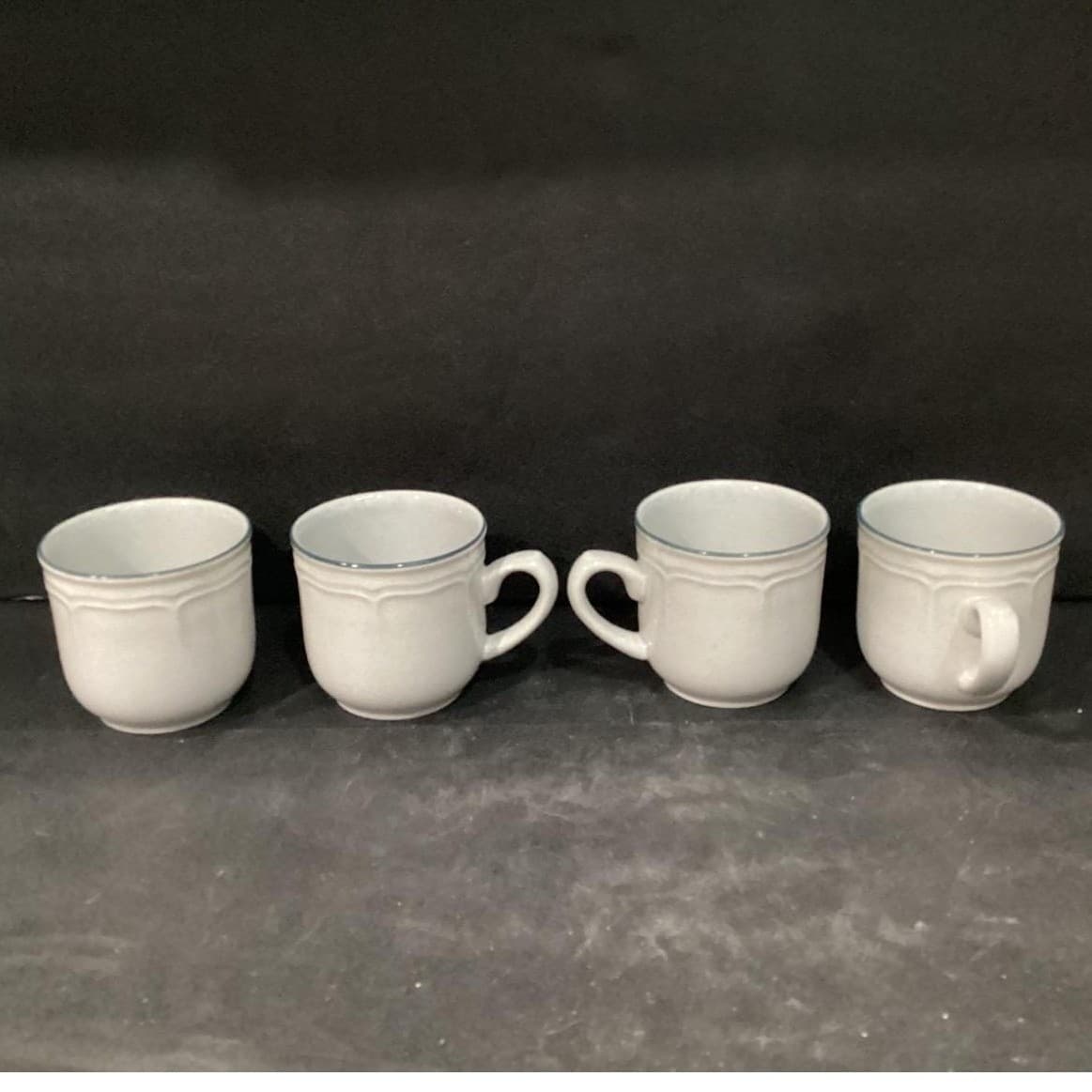 Inter-National Stoneware Coffee Cups, Set of 4, Vintage Blue Rim Mugs, Drinkware - Thumbnail 2