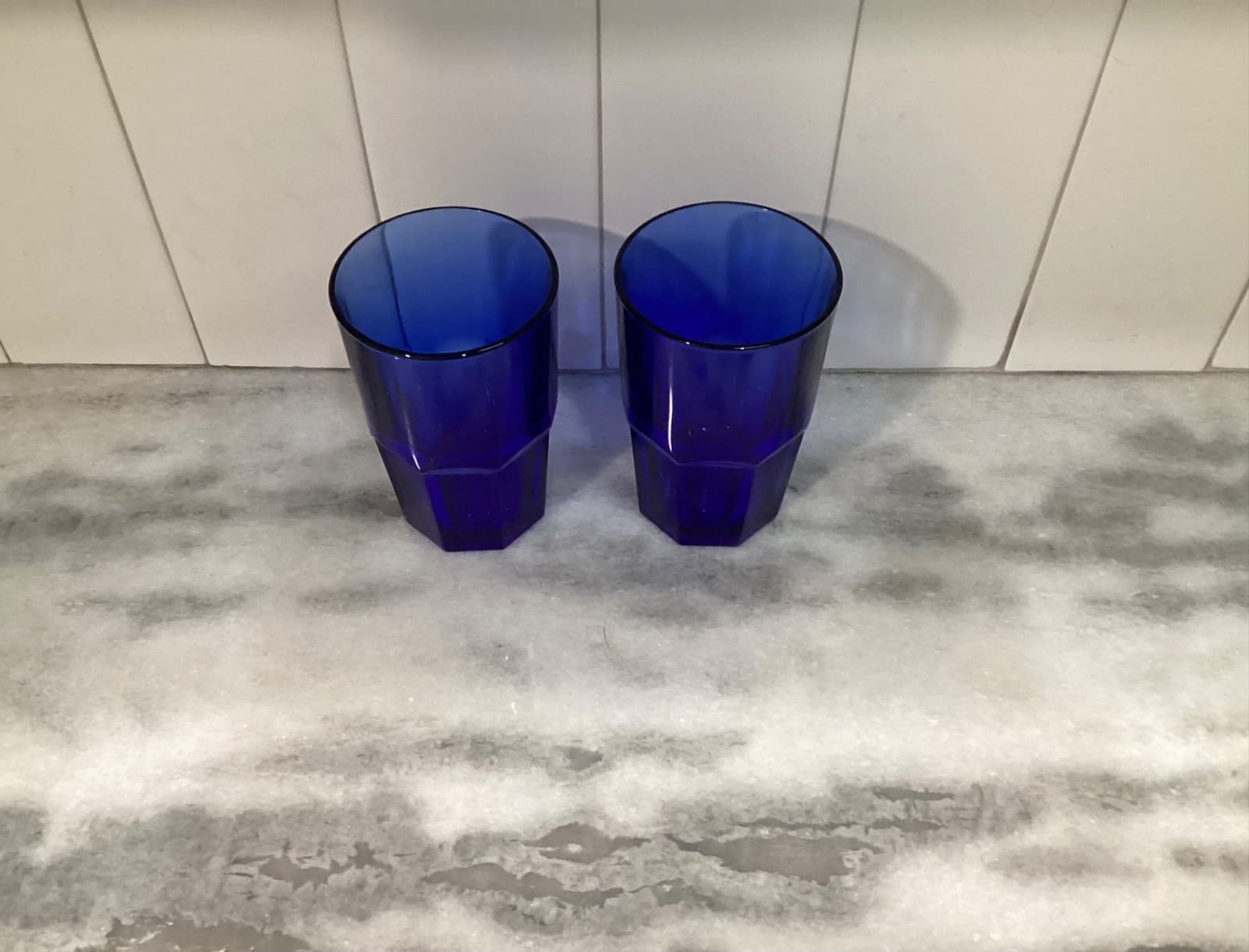 Vintage Set of 2 Libbey Crisa Cobalt Blue 8 Panel Glass Tumblers 16 oz 5.5" - Thumbnail 2
