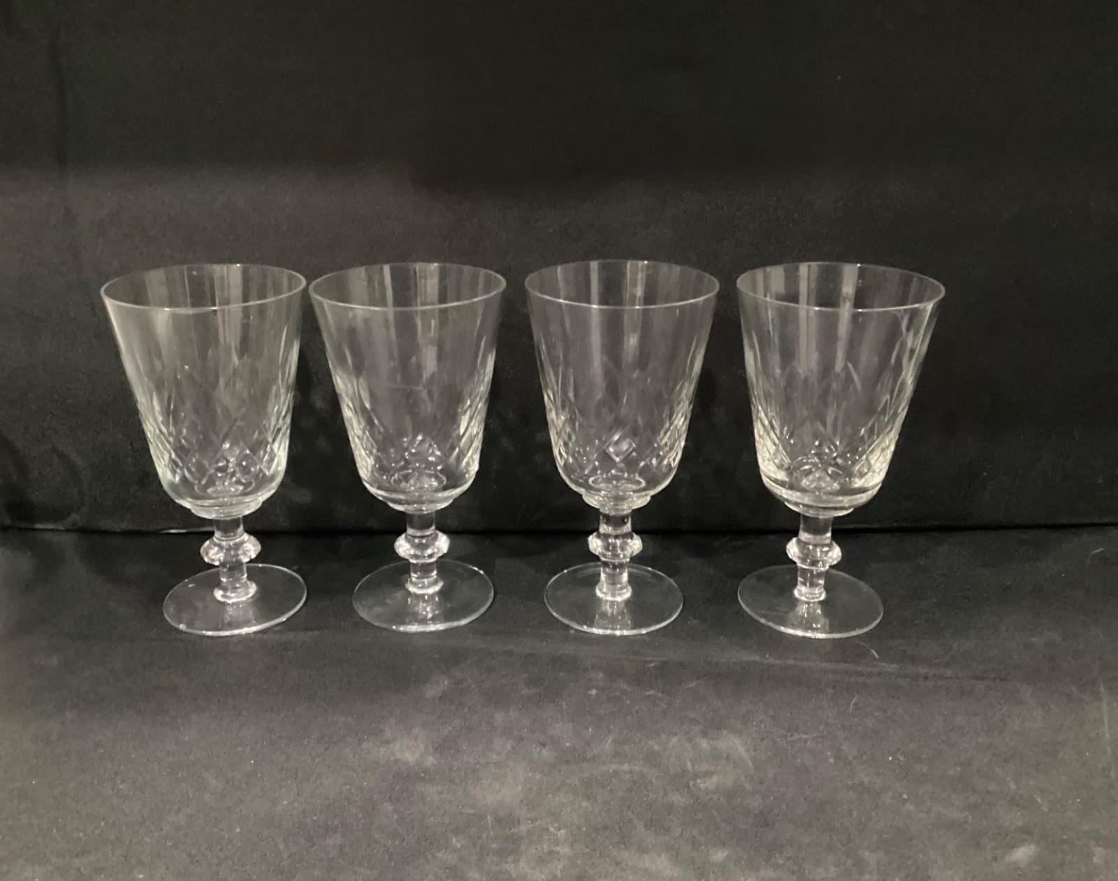 Edinburgh Cut Crystal Water Goblets Wafer Stem Crisscross Set Of 4 Vintage - Thumbnail 9