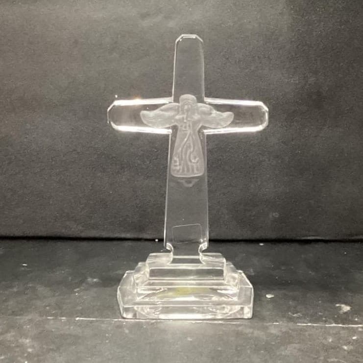 Towle 24% Lead Crystal Cross, Vintage Frosted Angel, Heavy Pedestal Glassware - Thumbnail 2
