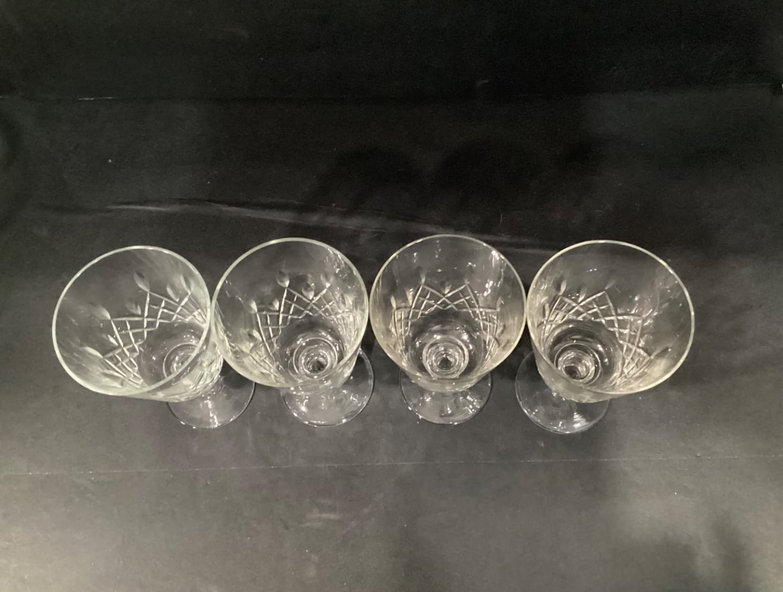Edinburgh Cut Crystal Water Goblets Wafer Stem Crisscross Set Of 4 Vintage - Thumbnail 3