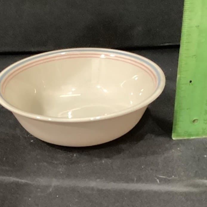 Corelle Corning Colonial Blue Cereal Bowls, Set Of 2, Vtg Pink Lines Dinnerware - Thumbnail 5