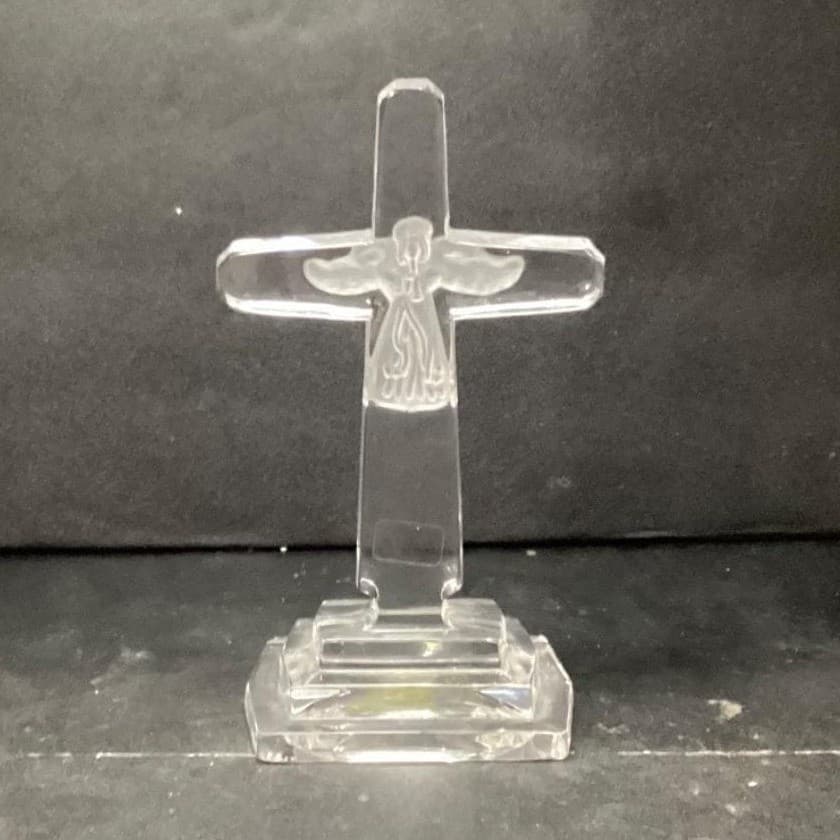 Towle 24% Lead Crystal Cross, Vintage Frosted Angel, Heavy Pedestal Glassware - Thumbnail 4