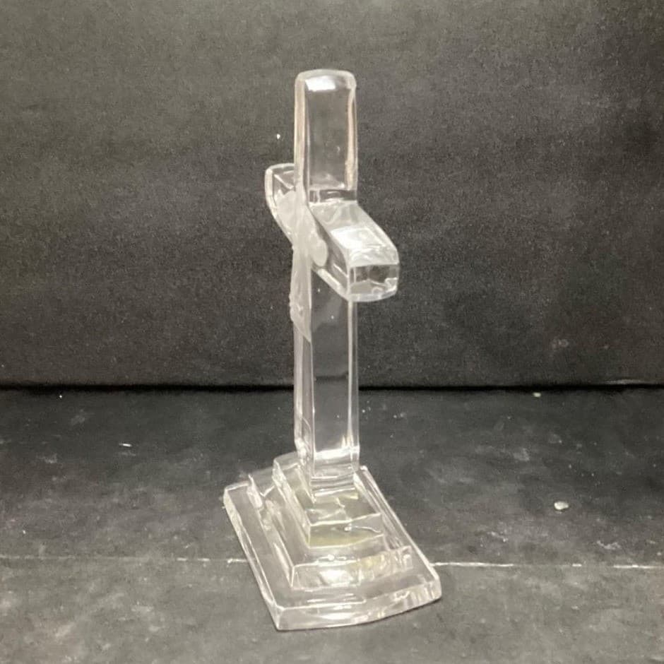 Towle 24% Lead Crystal Cross, Vintage Frosted Angel, Heavy Pedestal Glassware - Thumbnail 5
