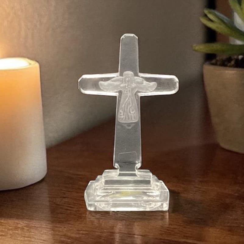 Towle 24% Lead Crystal Cross, Vintage Frosted Angel, Heavy Pedestal Glassware