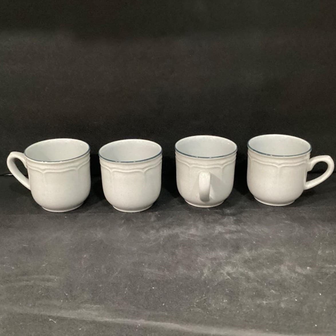 Inter-National Stoneware Coffee Cups, Set of 4, Vintage Blue Rim Mugs, Drinkware - Thumbnail 8