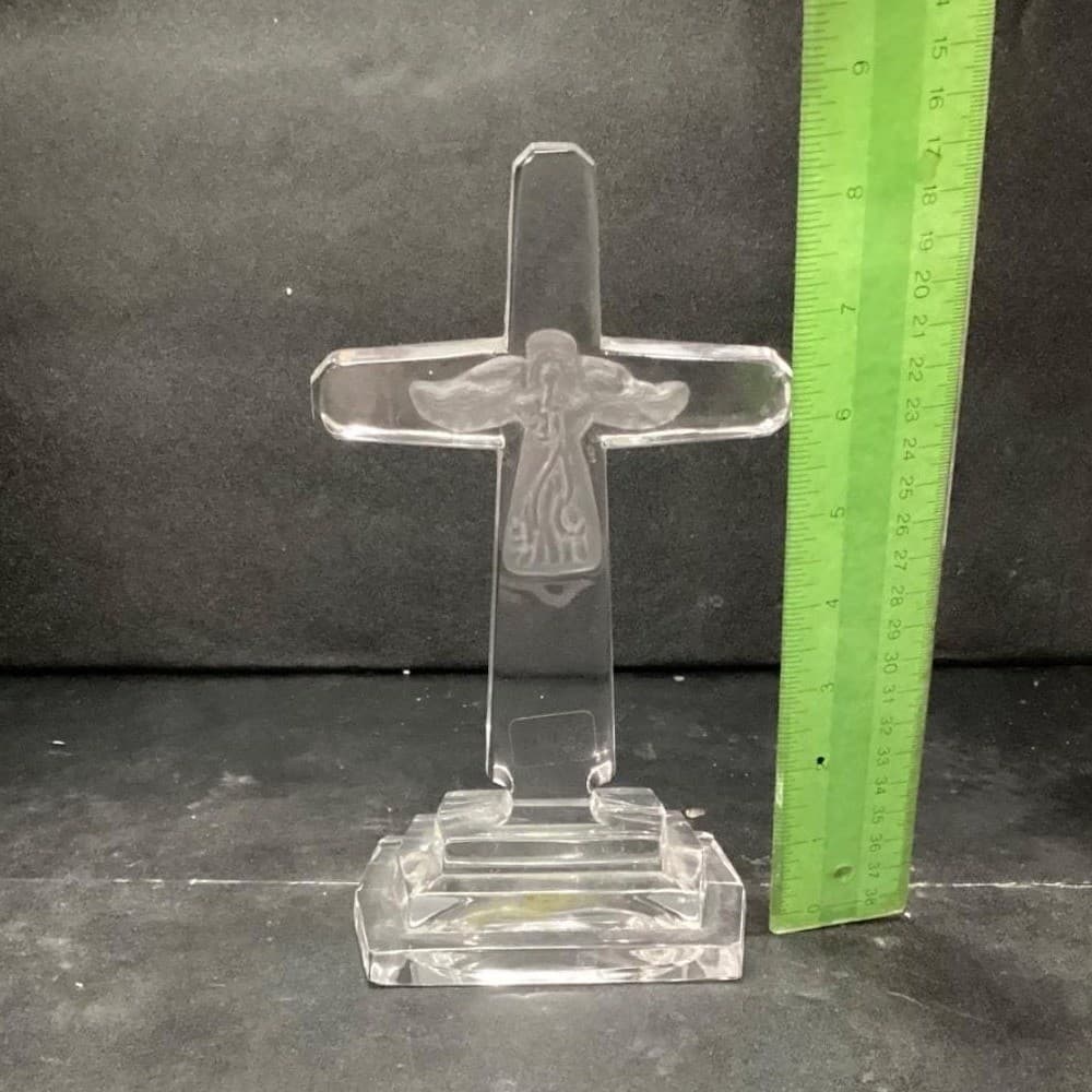 Towle 24% Lead Crystal Cross, Vintage Frosted Angel, Heavy Pedestal Glassware - Thumbnail 10