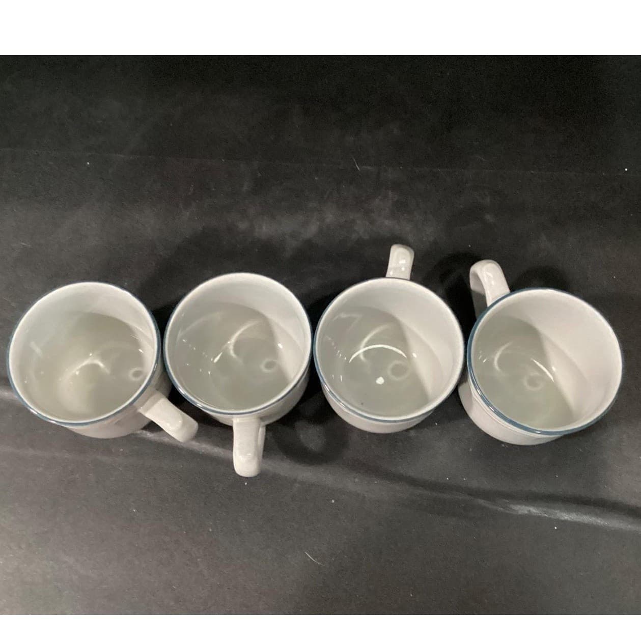 Inter-National Stoneware Coffee Cups, Set of 4, Vintage Blue Rim Mugs, Drinkware - Thumbnail 3