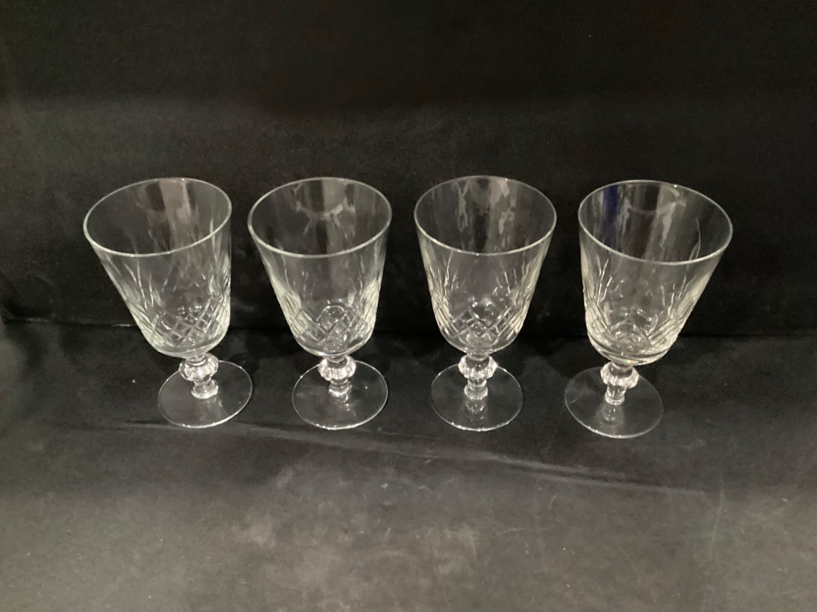 Edinburgh Cut Crystal Water Goblets Wafer Stem Crisscross Set Of 4 Vintage - Thumbnail 2