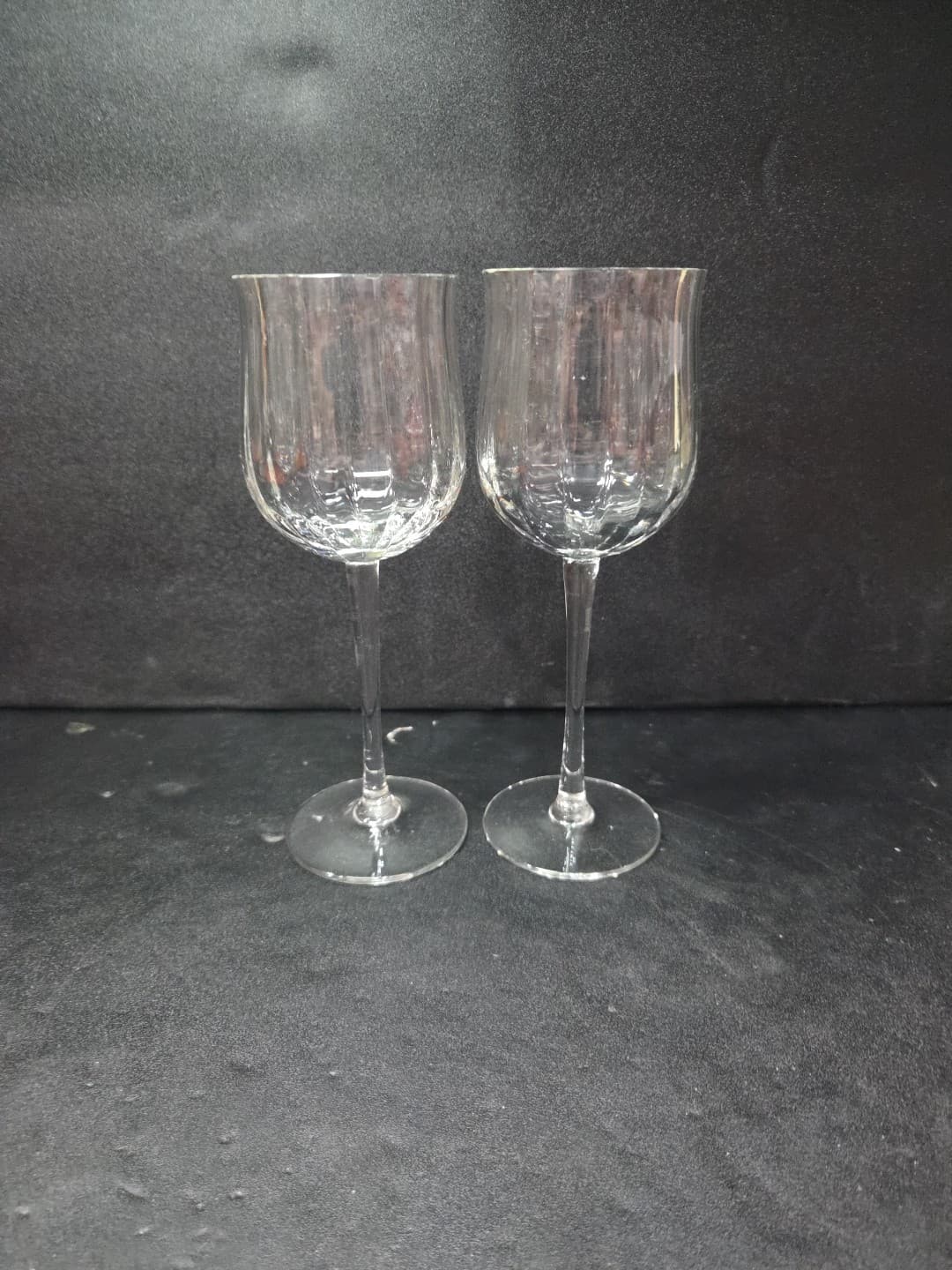 Vertical Cut Ribbed Optic Wine Glasses, Clear Water Goblets, Set of 2, Drinkware - Thumbnail 4