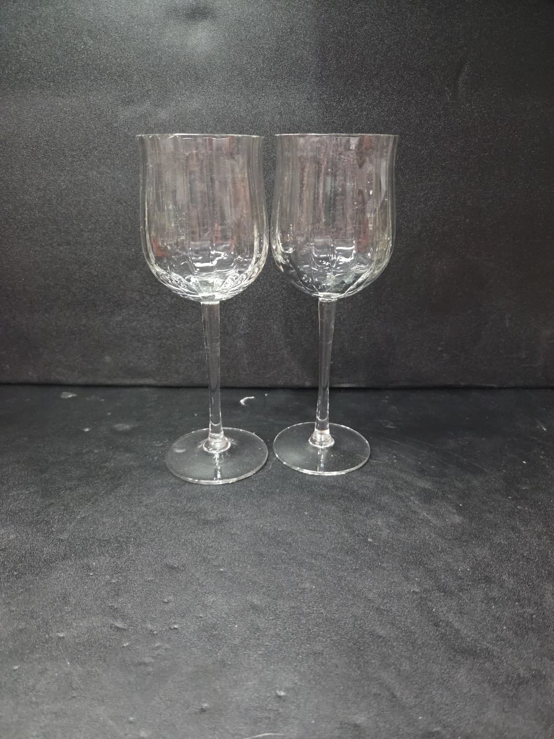 Vertical Cut Ribbed Optic Wine Glasses, Clear Water Goblets, Set of 2, Drinkware