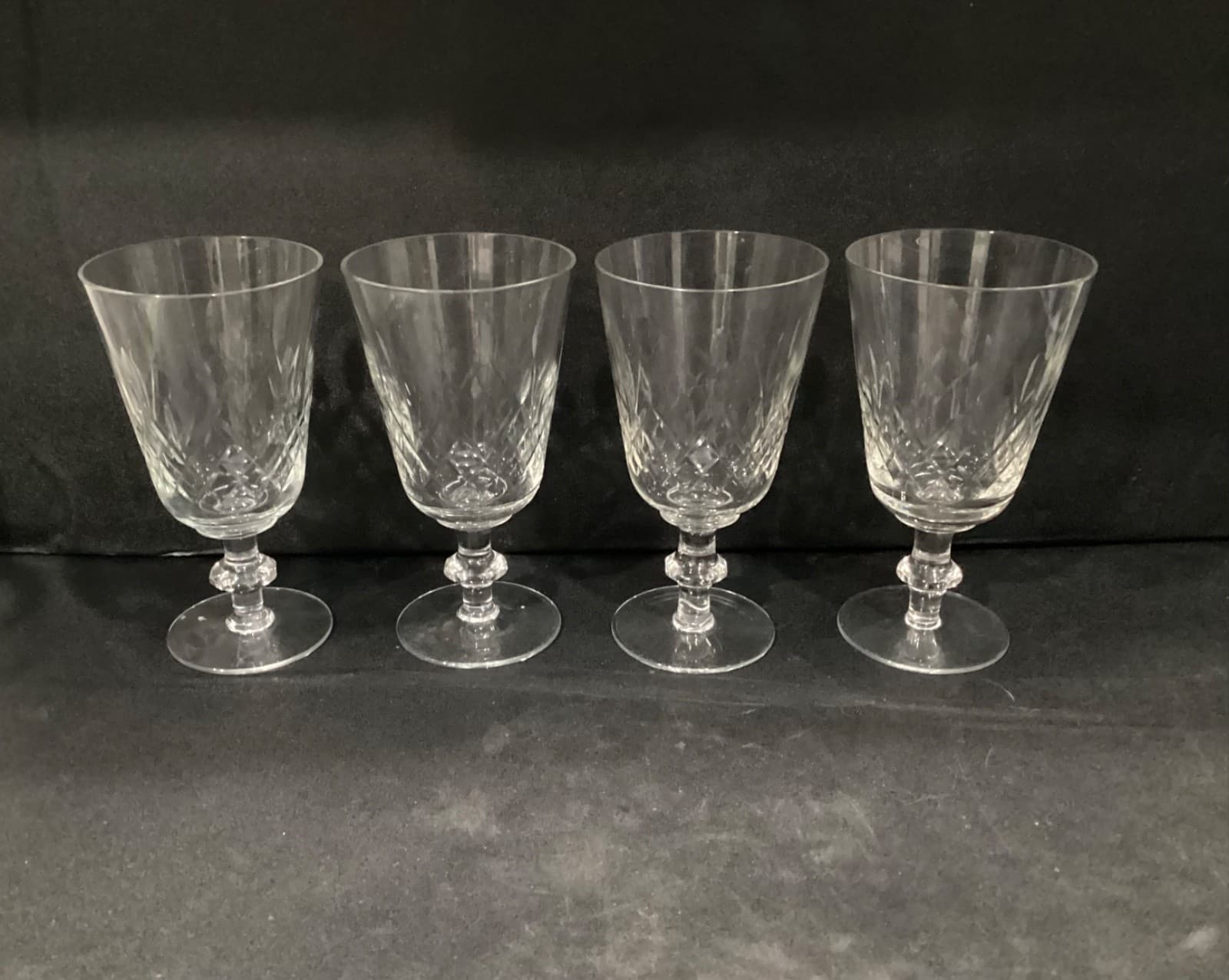 Edinburgh Cut Crystal Water Goblets Wafer Stem Crisscross Set Of 4 Vintage - Thumbnail 7