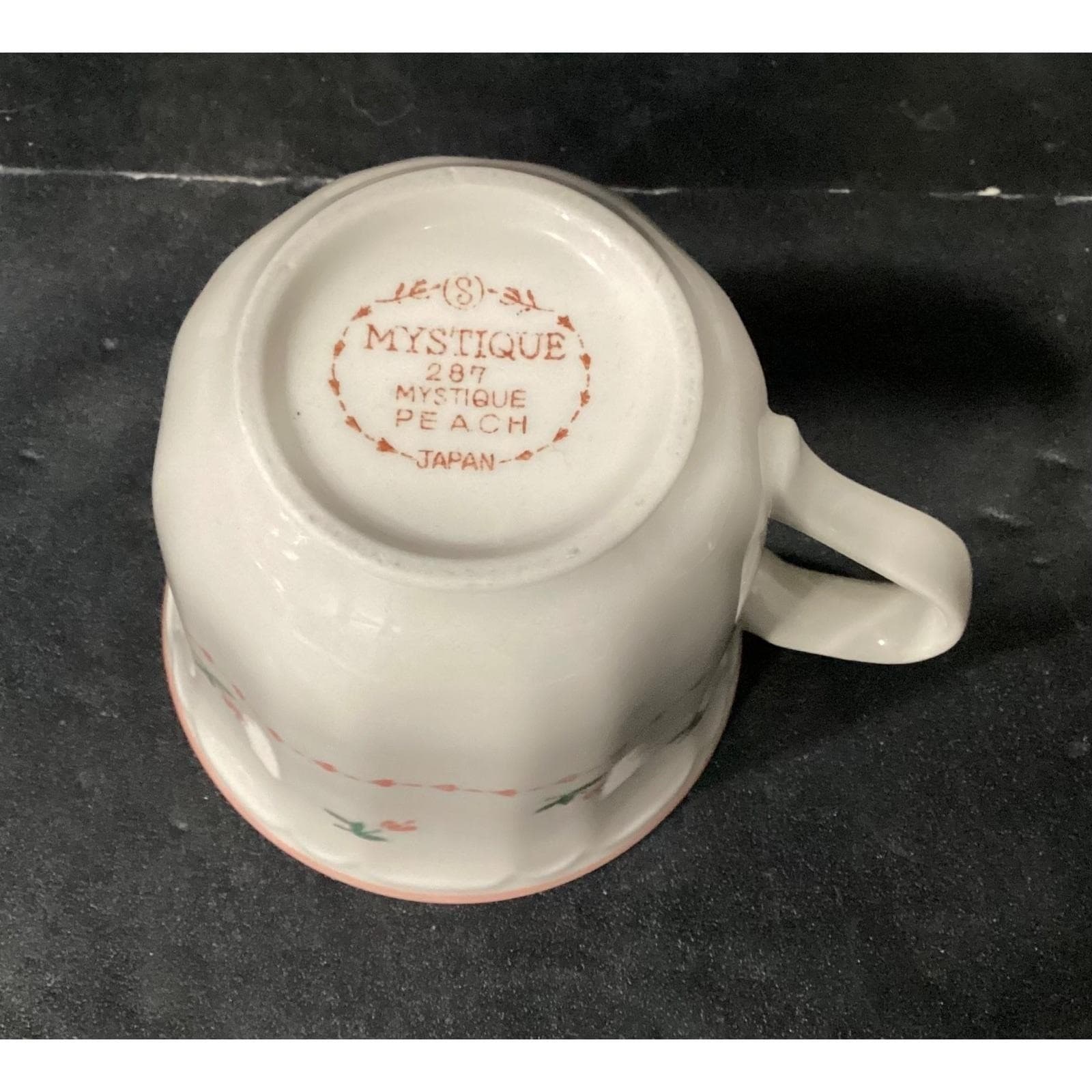 Sango Mystique Peach Coffee Cups #287, Set of 4, Vtg Stoneware Mugs, Drinkware - Thumbnail 10