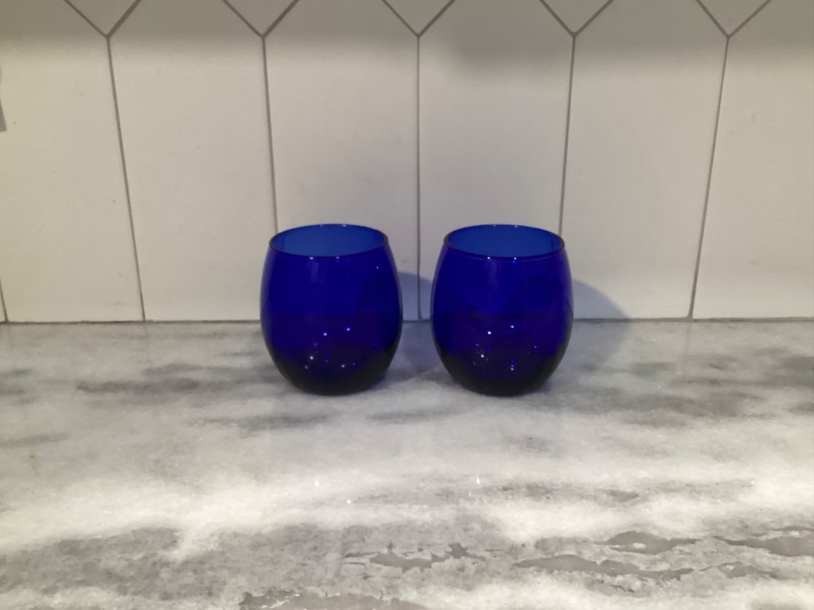 Cobalt Blue Stemless Wine Goblet Water Glasses Set of 2 - Thumbnail 9