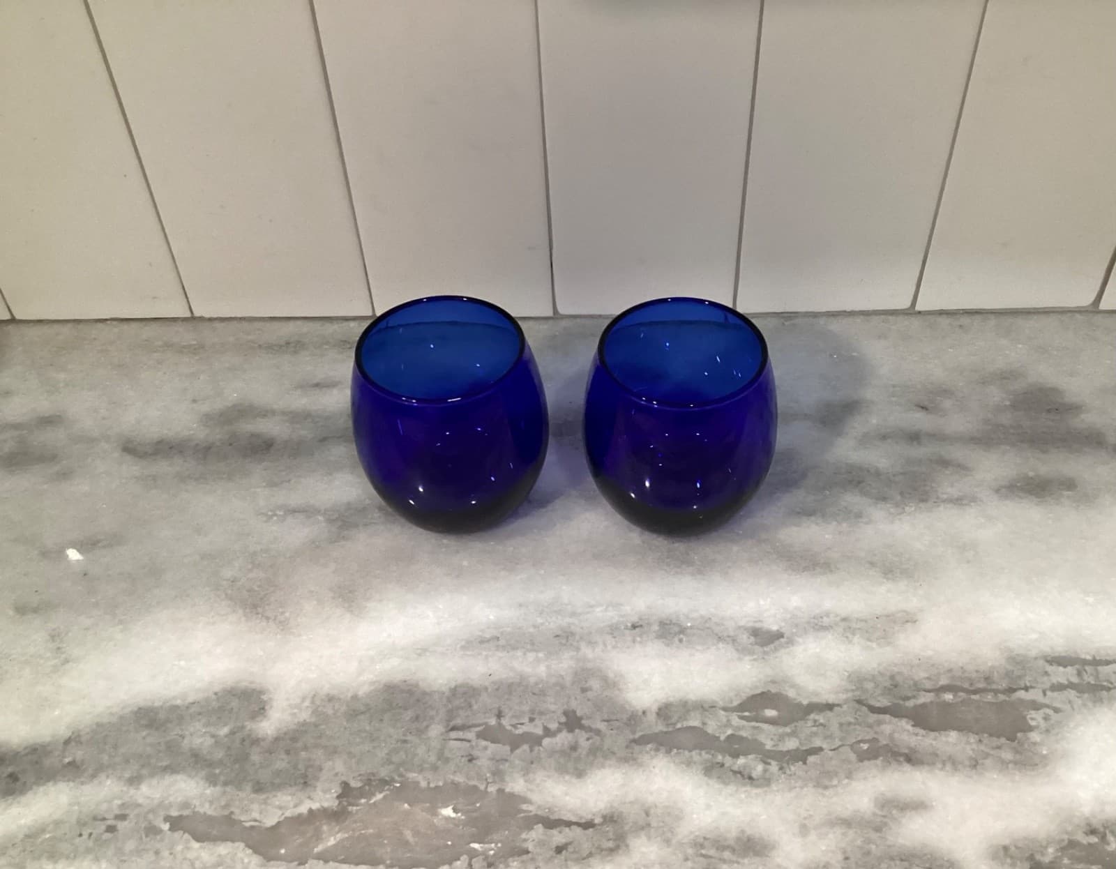 Cobalt Blue Stemless Wine Goblet Water Glasses Set of 2 - Thumbnail 2